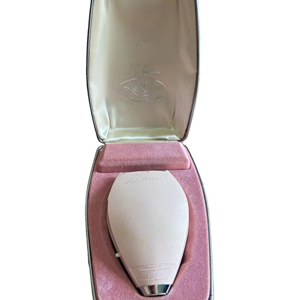 Vintage Lady Sunbeam Electric Shaver w/ Case & Cleaning Brush Pink/White